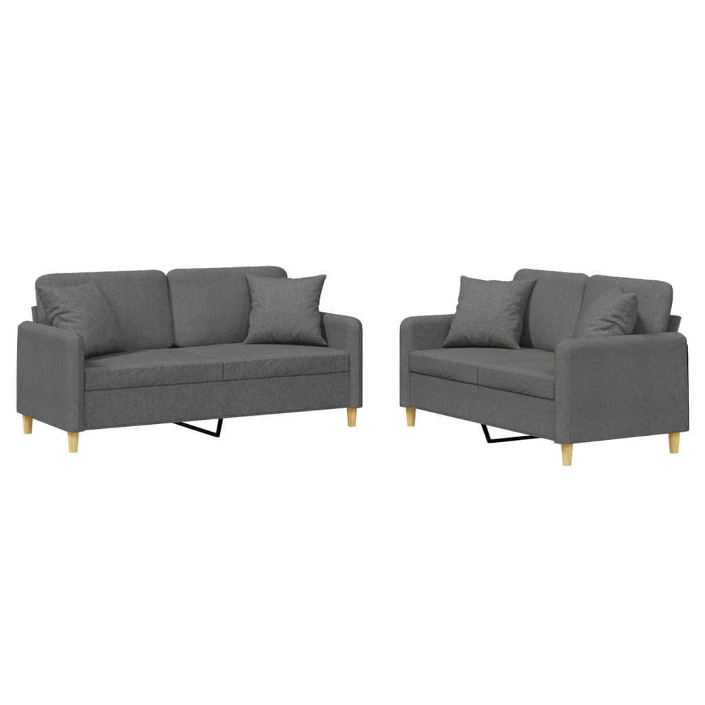 vidaXL Set de canapele cu perne, 2 piese, gri închis, material textil vidaXL Set de canapele cu perne, 2 piese, gri închis, material textil