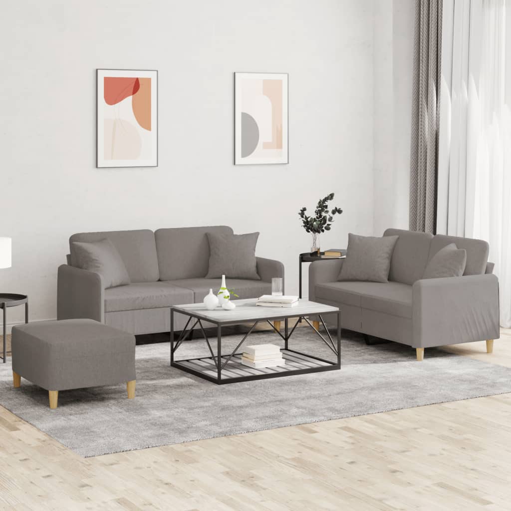 vidaXL Set de canapele cu perne, 3 piese, gri taupe, textil vidaXL Set de canapele cu perne, 3 piese, gri taupe, textil