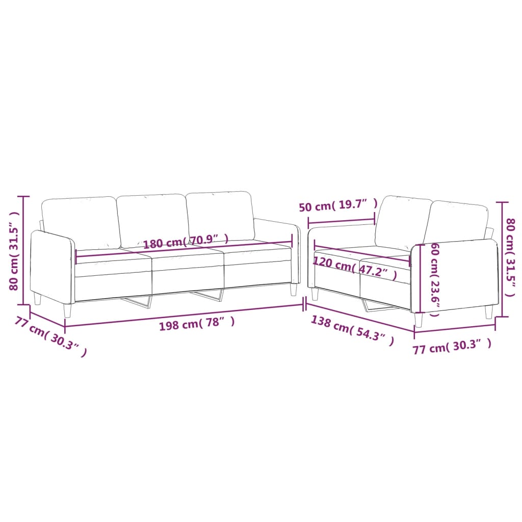 vidaXL Set de canapele cu perne, 2 piese, gri închis, textil