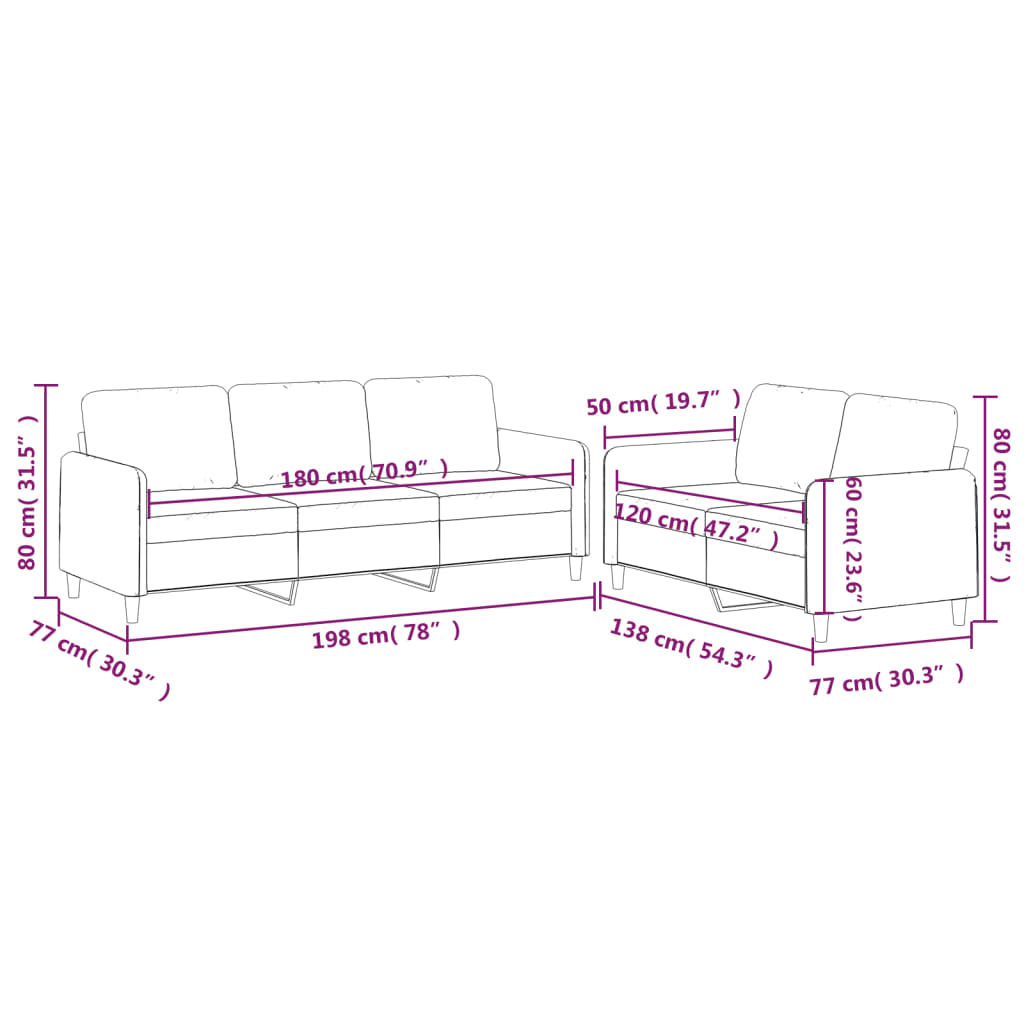 vidaXL Set de canapele cu perne, 2 piese, maro, textil