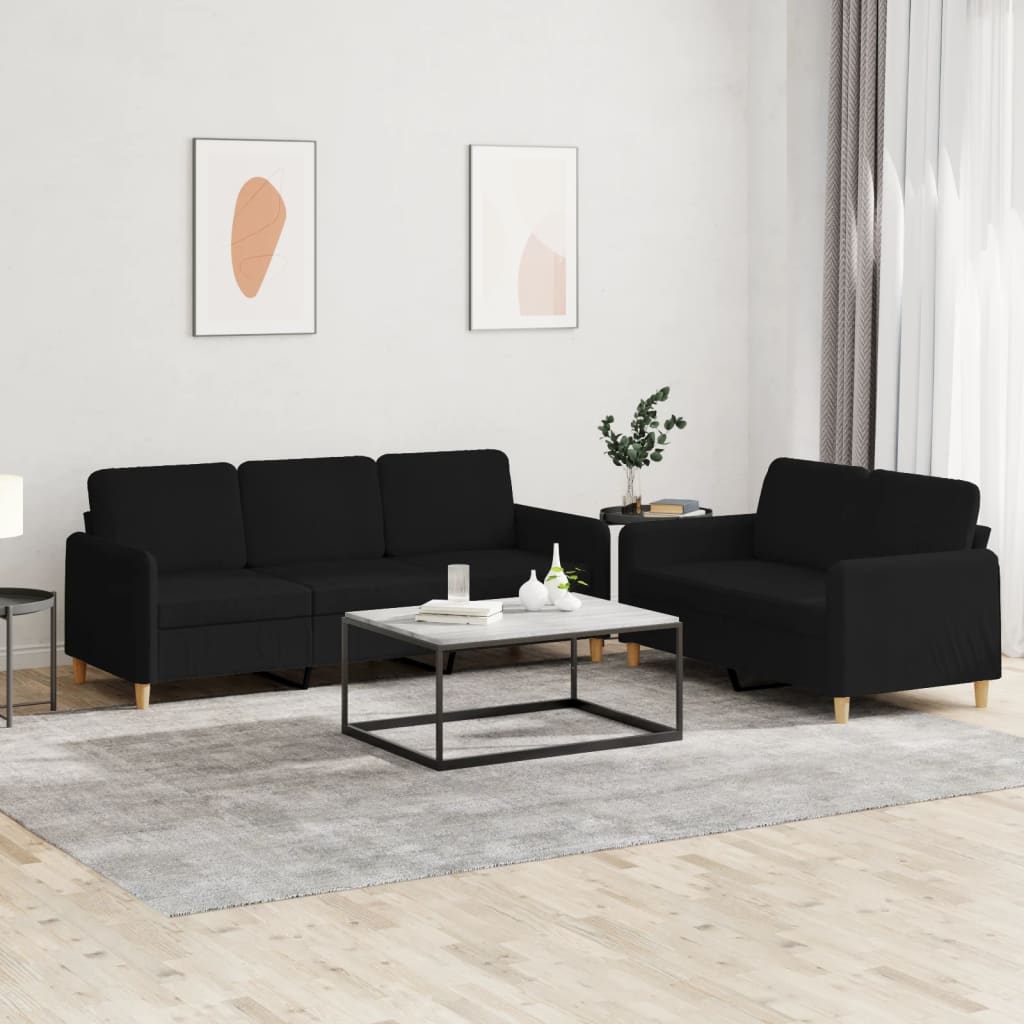 vidaXL Set de canapele cu perne, 2 piese, negru, textil vidaXL Set de canapele cu perne, 2 piese, negru, textil
