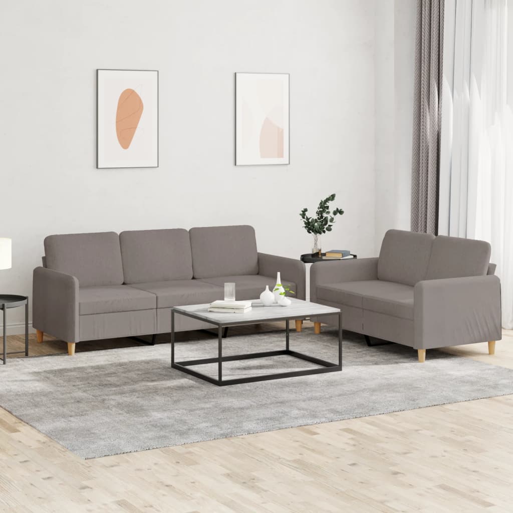 vidaXL Set de canapea cu perne, 2 piese, gri taupe, material textil vidaXL Set de canapea cu perne, 2 piese, gri taupe, material textil