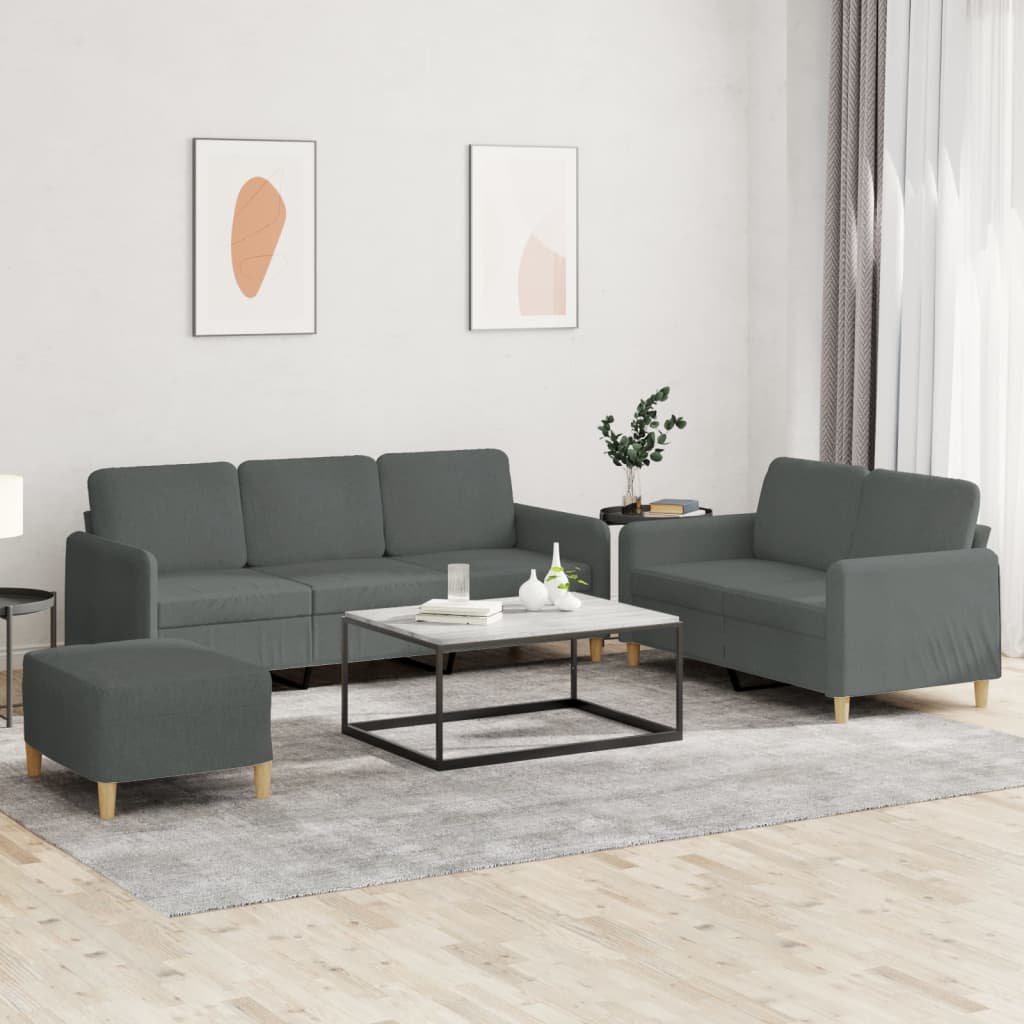 vidaXL Set de canapele cu perne, 3 piese, gri închis, textil vidaXL Set de canapele cu perne, 3 piese, gri închis, textil