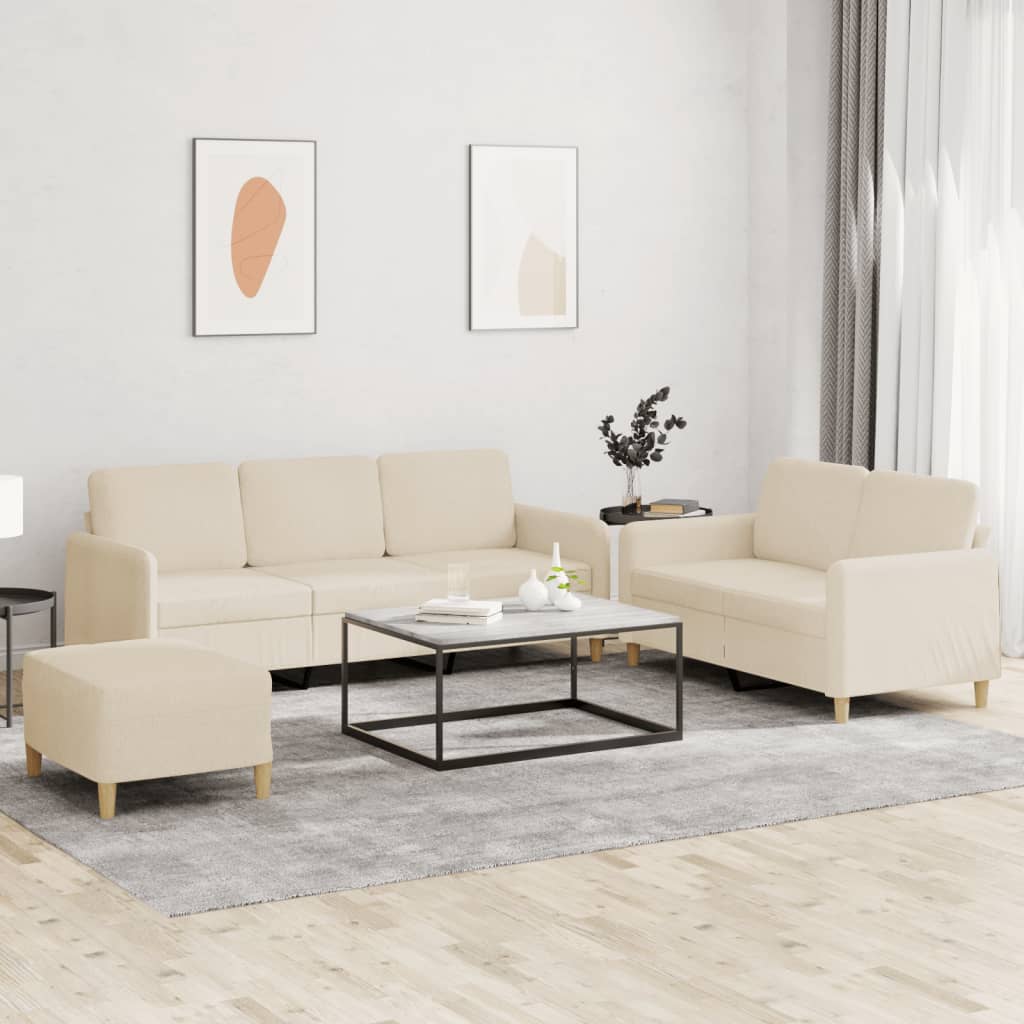 vidaXL Set de canapele cu perne, 3 piese, crem, textil