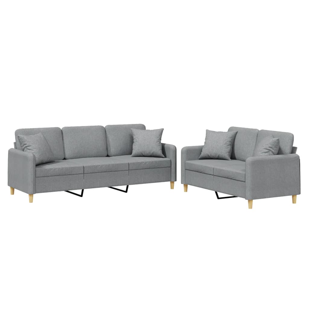 vidaXL Set de canapele cu perne, 2 piese, gri deschis, material textil vidaXL Set de canapele cu perne, 2 piese, gri deschis, material textil