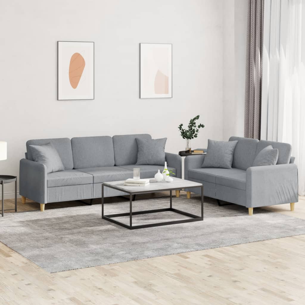 vidaXL Set de canapele cu perne, 2 piese, gri deschis, material textil vidaXL Set de canapele cu perne, 2 piese, gri deschis, material textil