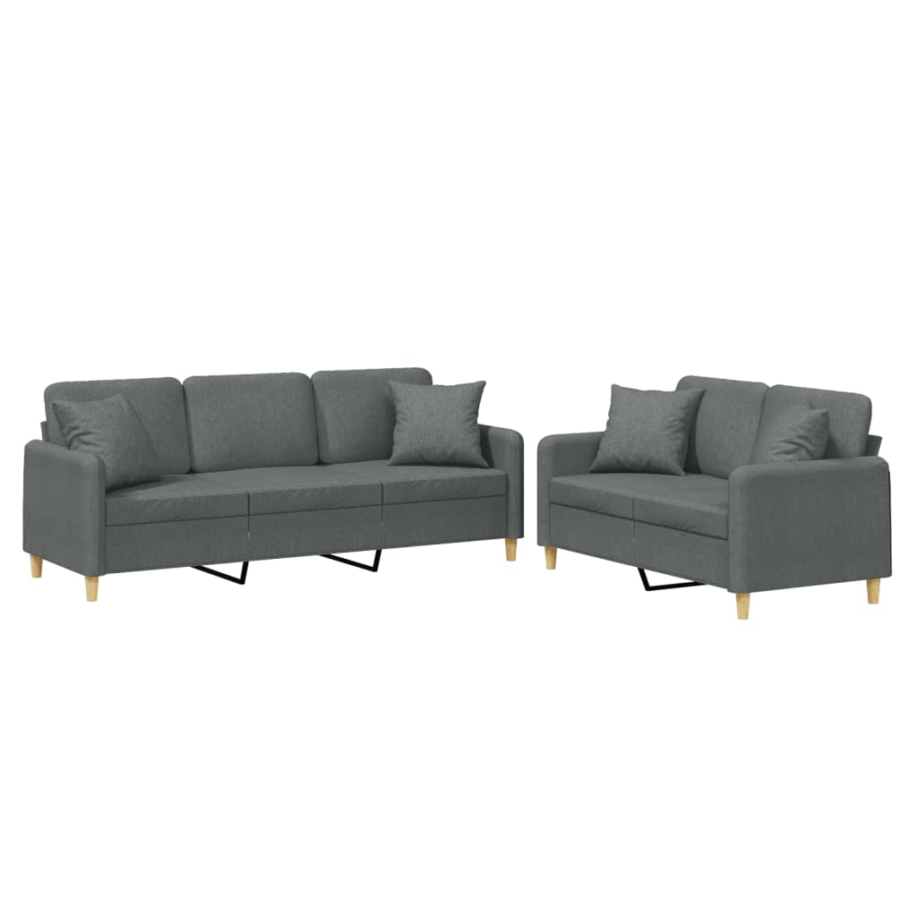 vidaXL Set de canapele cu perne, 2 piese, gri închis, material textil