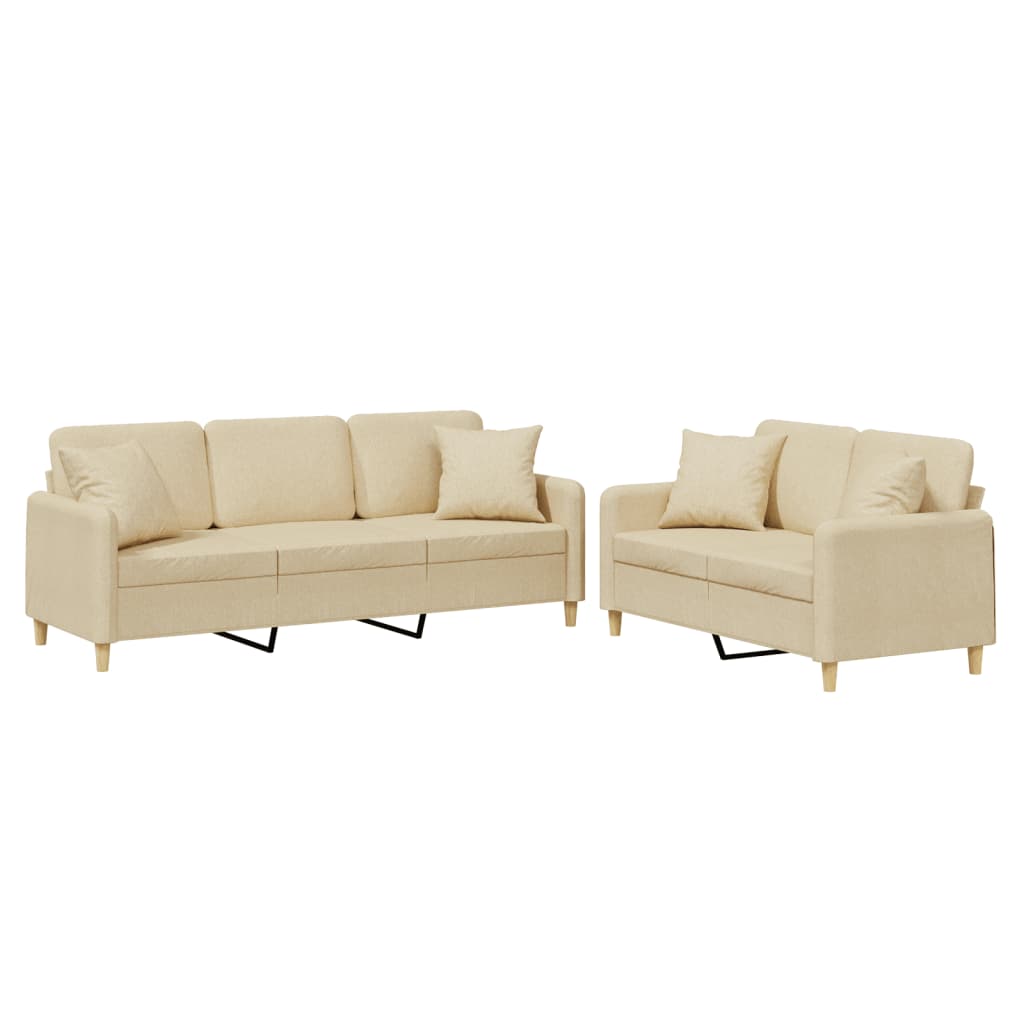 vidaXL Set de canapele cu perne, 2 piese, crem, material textil