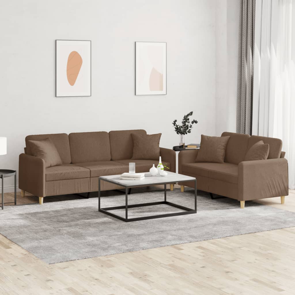 vidaXL Set de canapele cu perne, 2 piese, maro, textil vidaXL Set de canapele cu perne, 2 piese, maro, textil