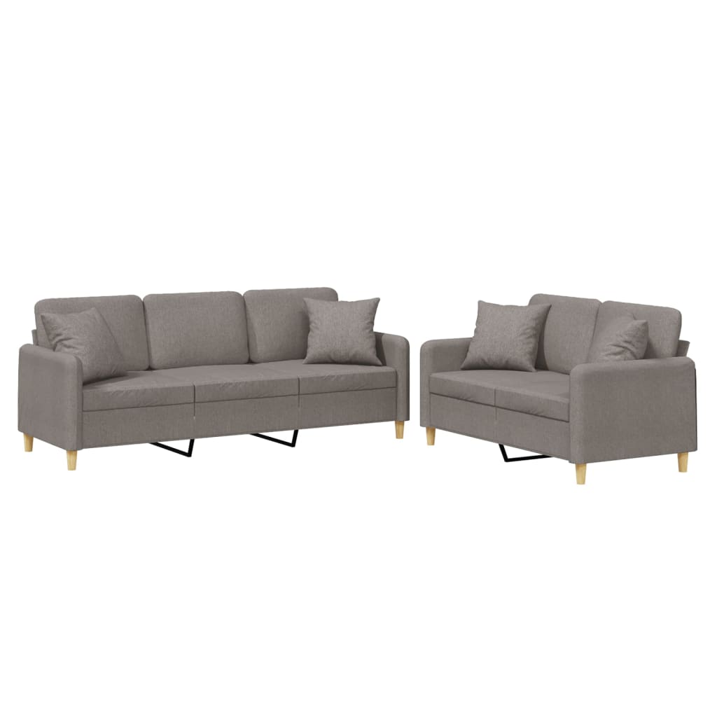 vidaXL Set de canapele cu perne, 2 piese, gri taupe, textil