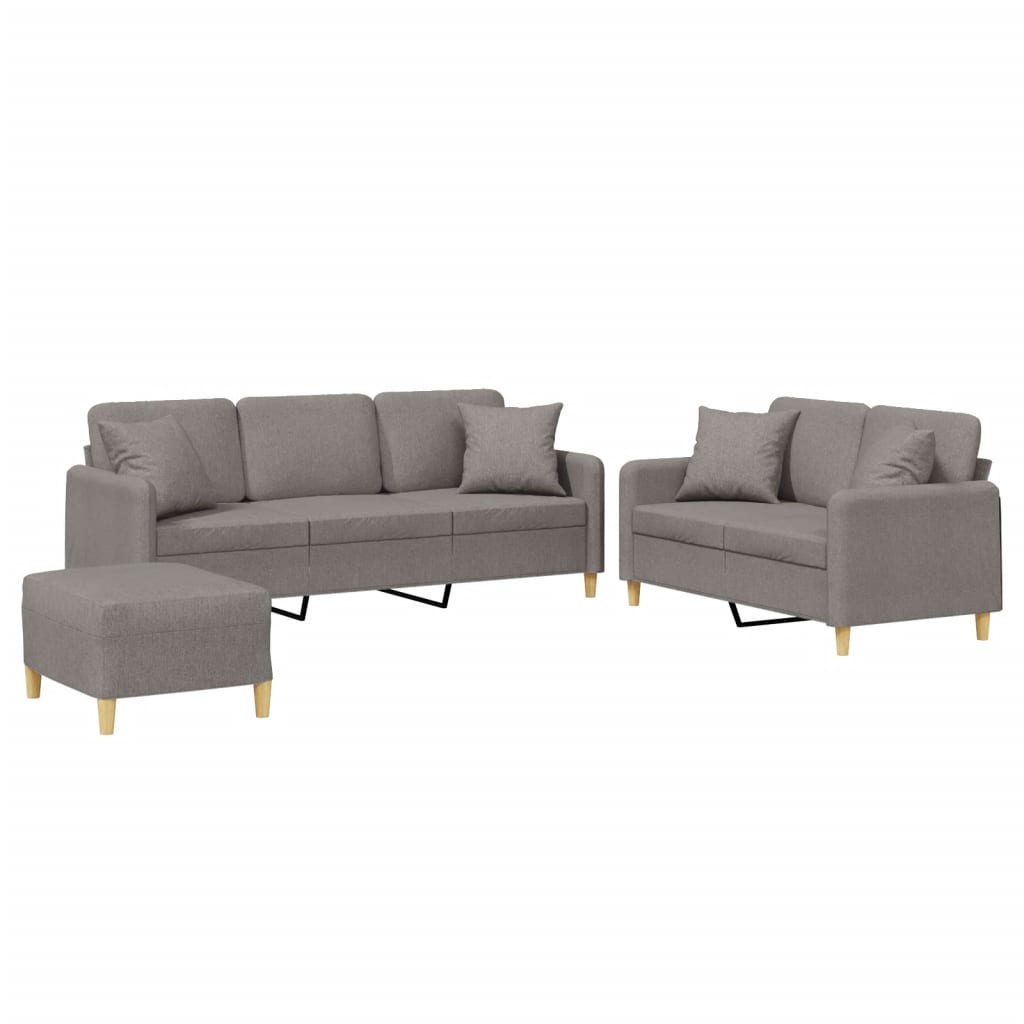 vidaXL Set de canapele cu perne, 3 piese, gri taupe, textil vidaXL Set de canapele cu perne, 3 piese, gri taupe, textil