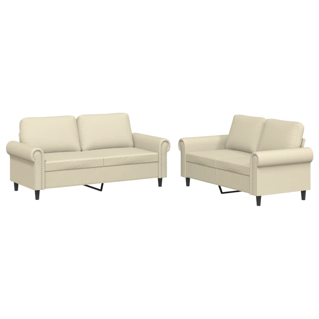 vidaXL Set de canapele cu perne, 2 piese, crem, piele ecologică
