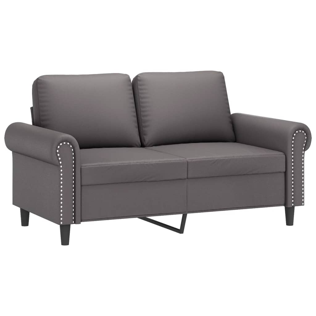vidaXL Set de canapele cu perne, 2 piese, gri, piele ecologică