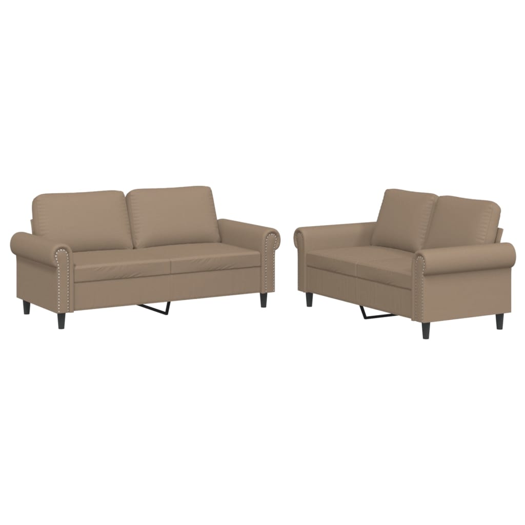vidaXL Set de canapele cu perne, 2 piese, cappuccino, piele ecologică