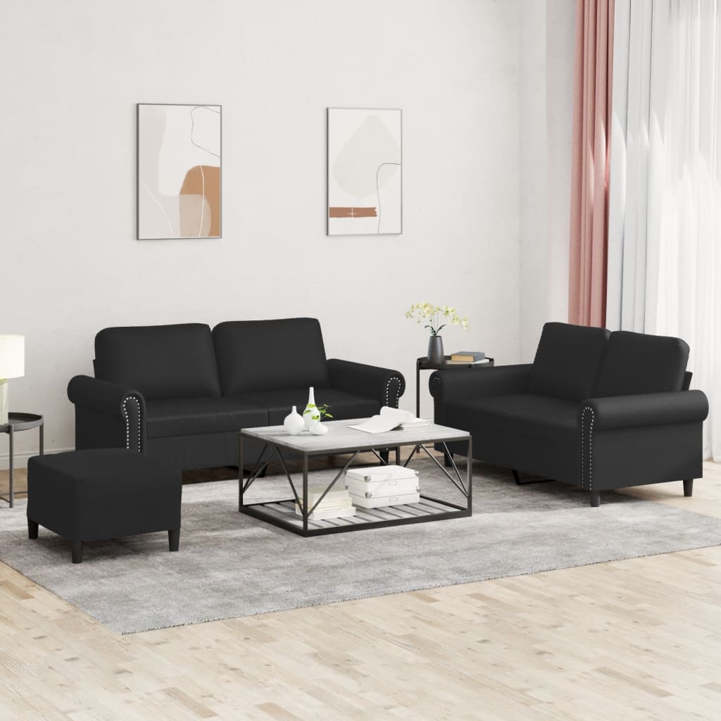 vidaXL Set de canapele cu perne, 3 piese, negru, piele ecologică vidaXL Set de canapele cu perne, 3 piese, negru, piele ecologică