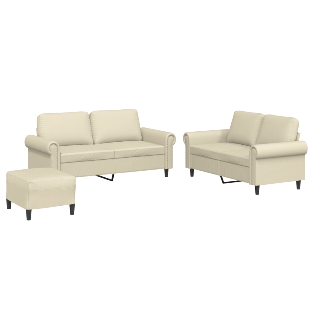 vidaXL Set de canapele cu perne, 3 piese, crem, piele ecologică