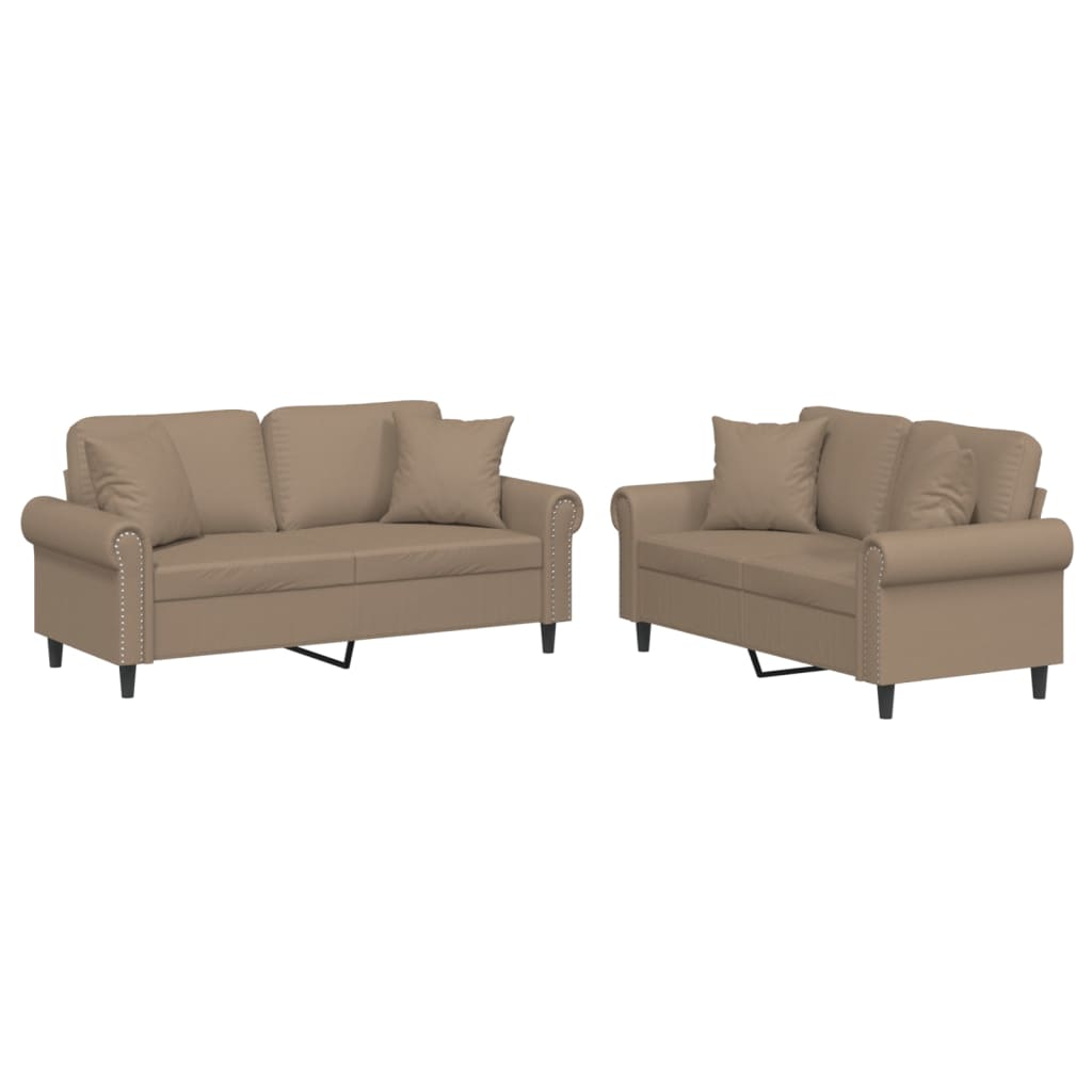 vidaXL Set de canapele cu perne, 2 piese, cappuccino, piele ecologică
