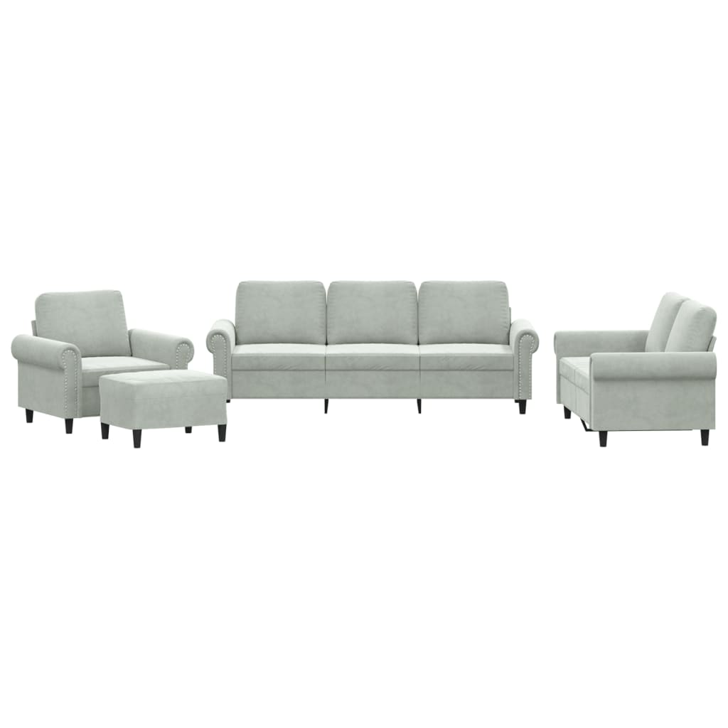 vidaXL Set de canapele cu perne, 4 piese, gri deschis, catifea vidaXL Set de canapele cu perne, 4 piese, gri deschis, catifea