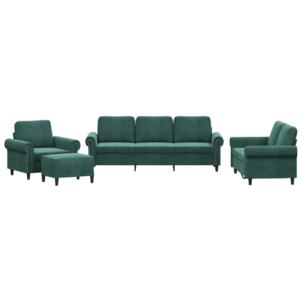 vidaXL Set de canapele cu perne, 4 piese, verde închis, catifea