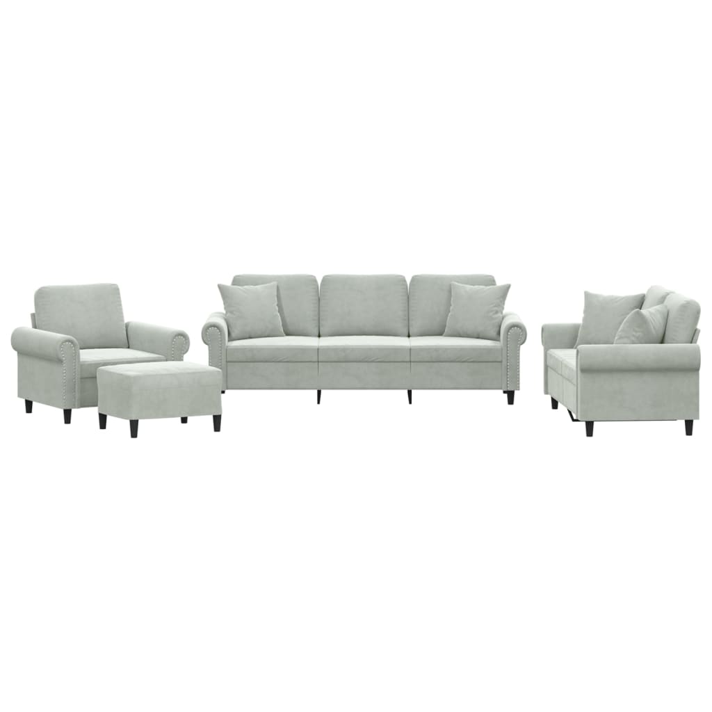 vidaXL Set canapea cu perne, 4 piese, gri deschis, catifea