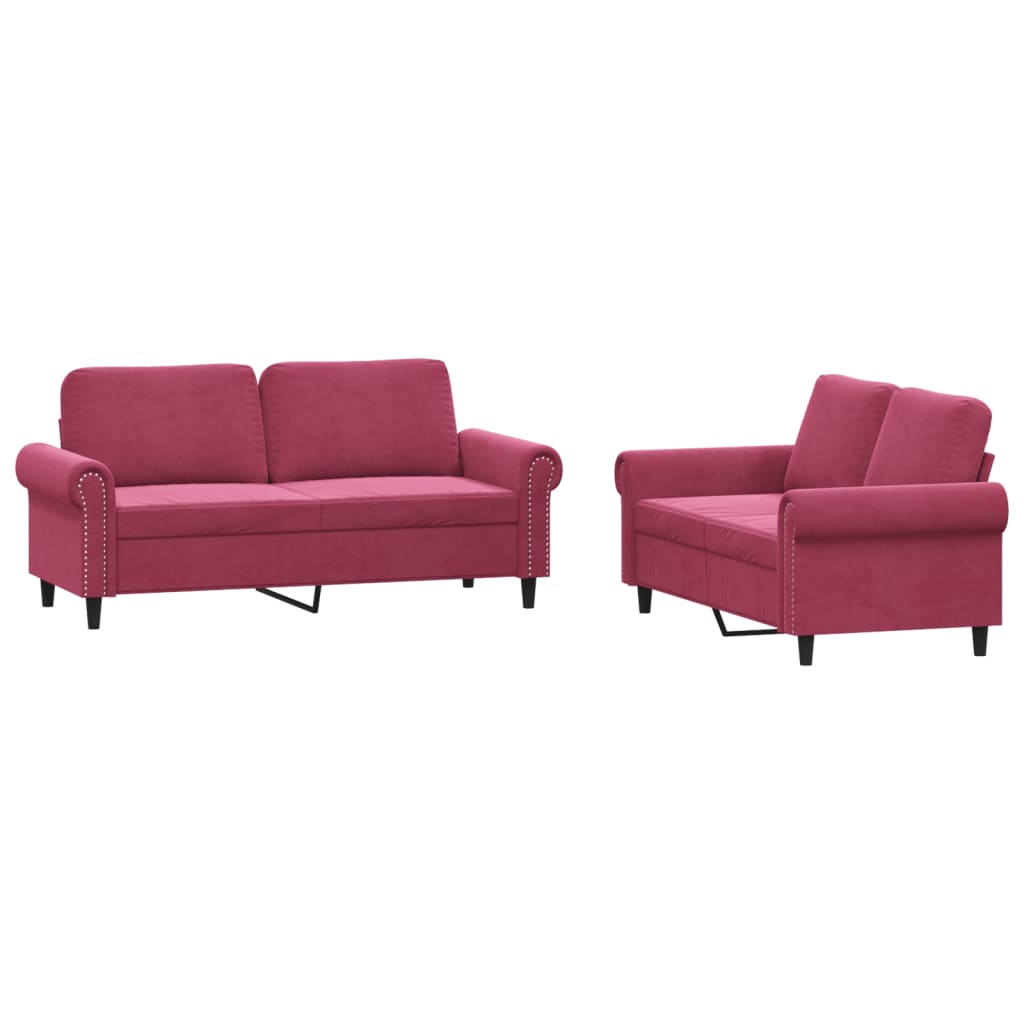 vidaXL Set canapele cu perne, 2 piese, roșu vin, catifea vidaXL Set canapele cu perne, 2 piese, roșu vin, catifea