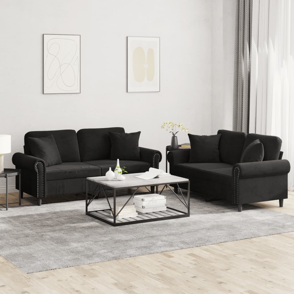 vidaXL Set canapea cu perne, 2 piese, roz, catifea vidaXL Set canapea cu perne, 2 piese, roz, catifea