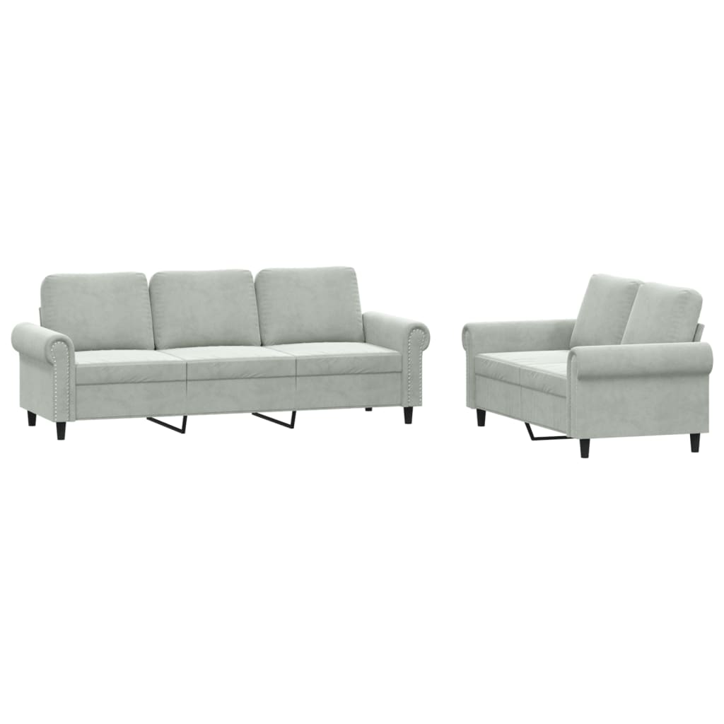 vidaXL Set de canapele cu perne, 2 piese, gri deschis, catifea vidaXL Set de canapele cu perne, 2 piese, gri deschis, catifea