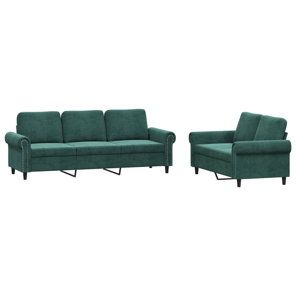 vidaXL Set de canapele cu perne, 2 piese, verde închis, catifea vidaXL Set de canapele cu perne, 2 piese, verde închis, catifea