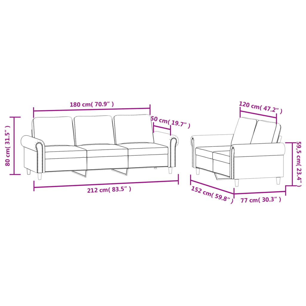 vidaXL Set de canapele cu perne, 2 piese, negru, catifea