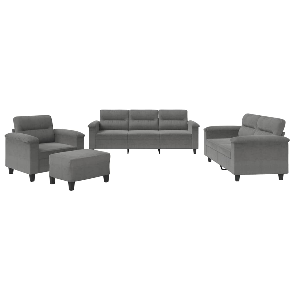 vidaXL Set de canapele cu perne, 4 piese, gri închis, microfibră vidaXL Set de canapele cu perne, 4 piese, gri închis, microfibră