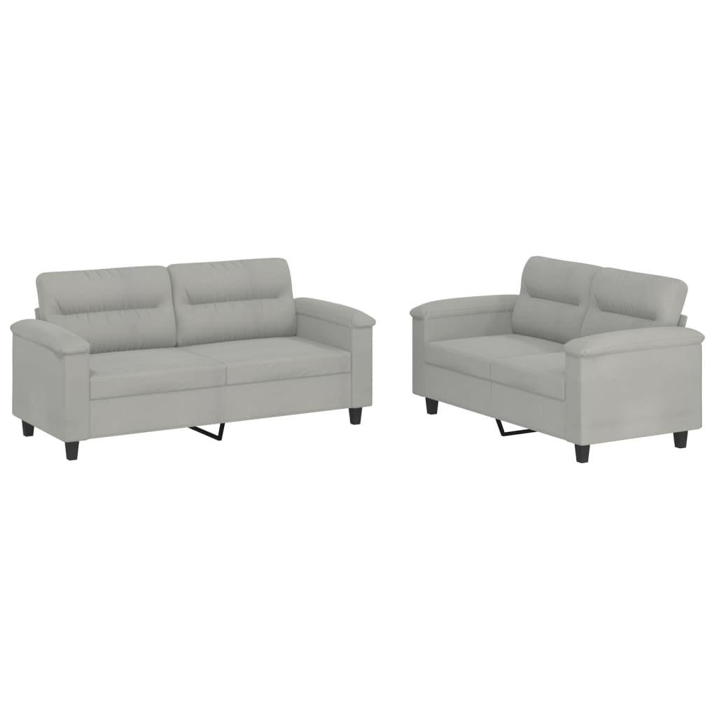 vidaXL Set de canapele cu perne, 2 piese, gri deschis, microfibră vidaXL Set de canapele cu perne, 2 piese, gri deschis, microfibră