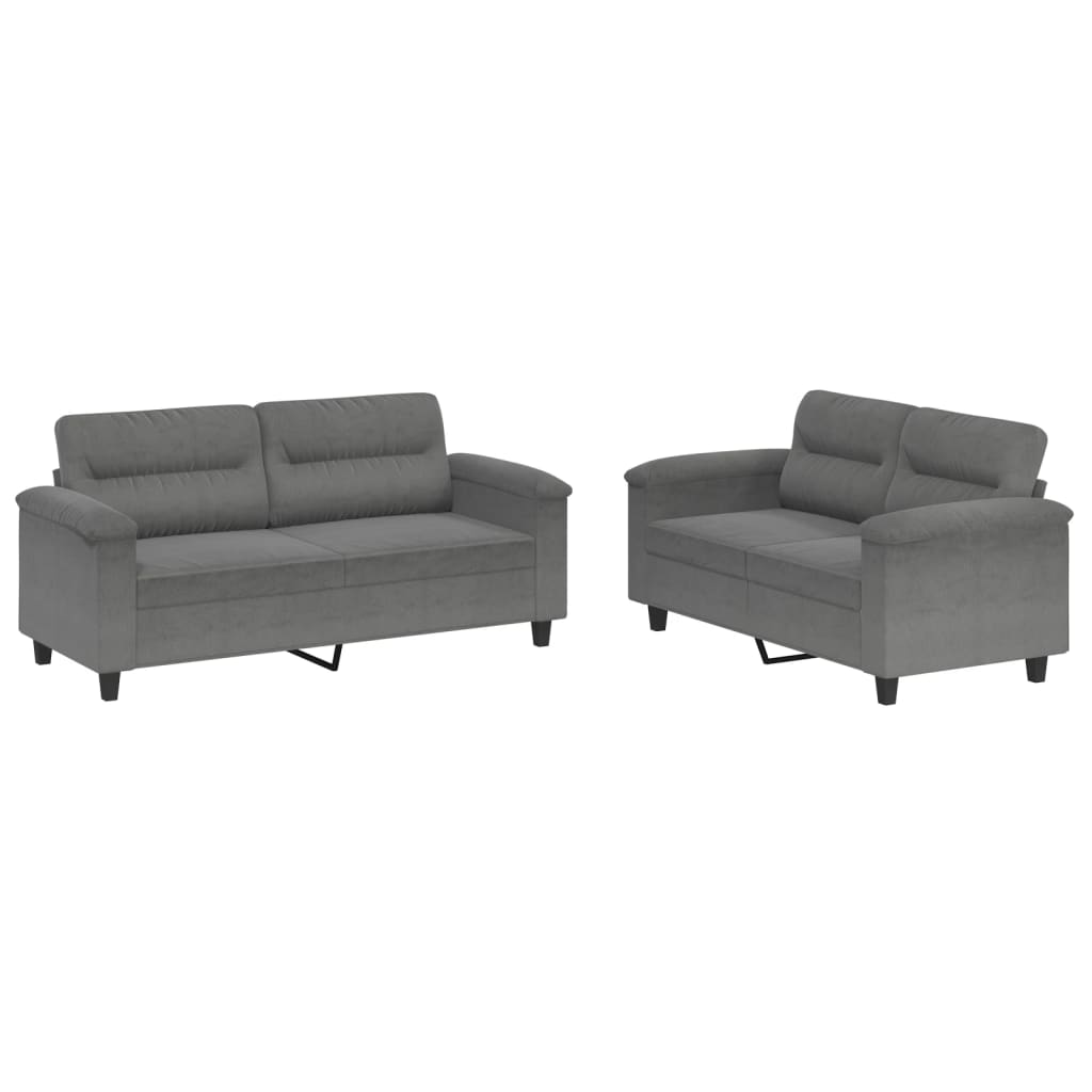vidaXL Set de canapele cu perne, 2 piese, gri închis, microfibră