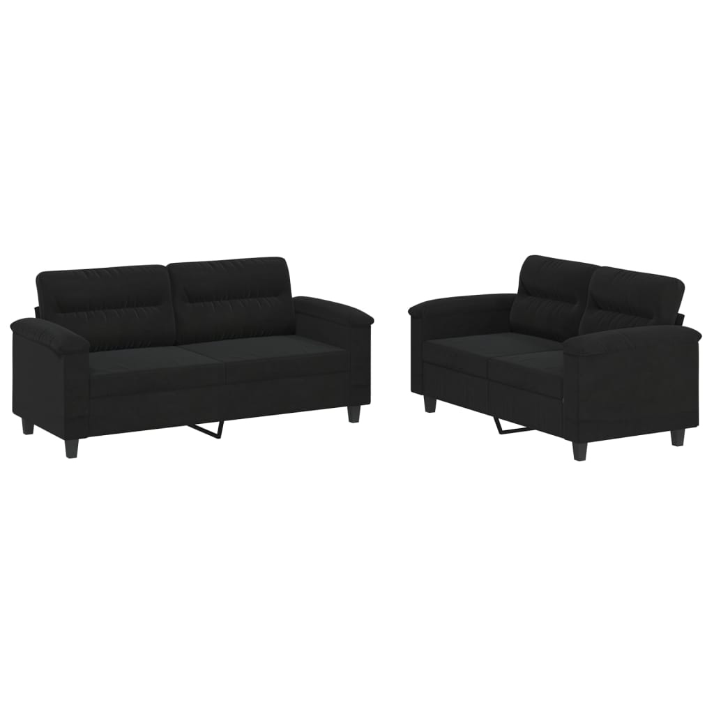 vidaXL Set de canapele cu perne, 2 piese, negru, microfibră