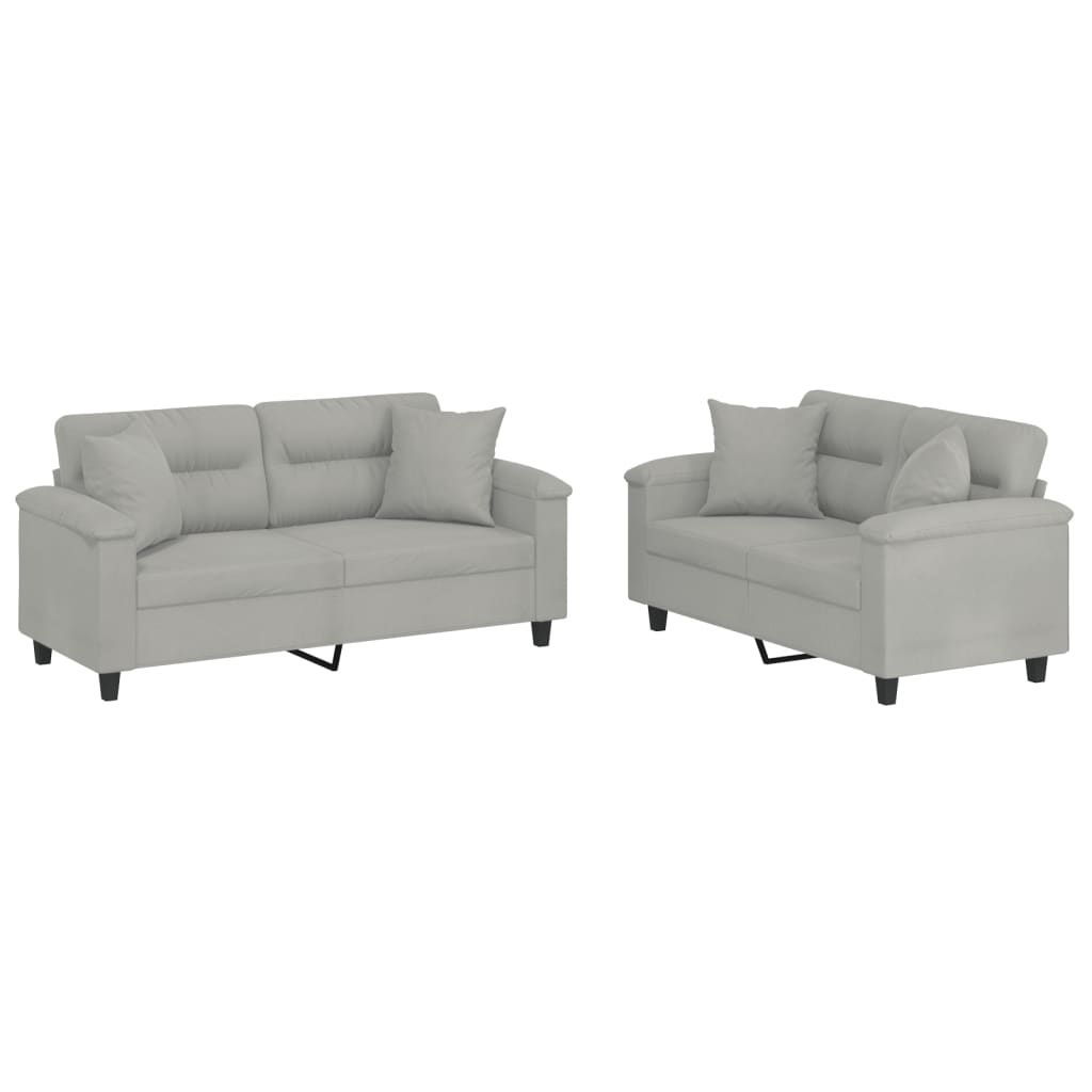 vidaXL Set de canapele cu perne, 2 piese, gri deschis, microfibră