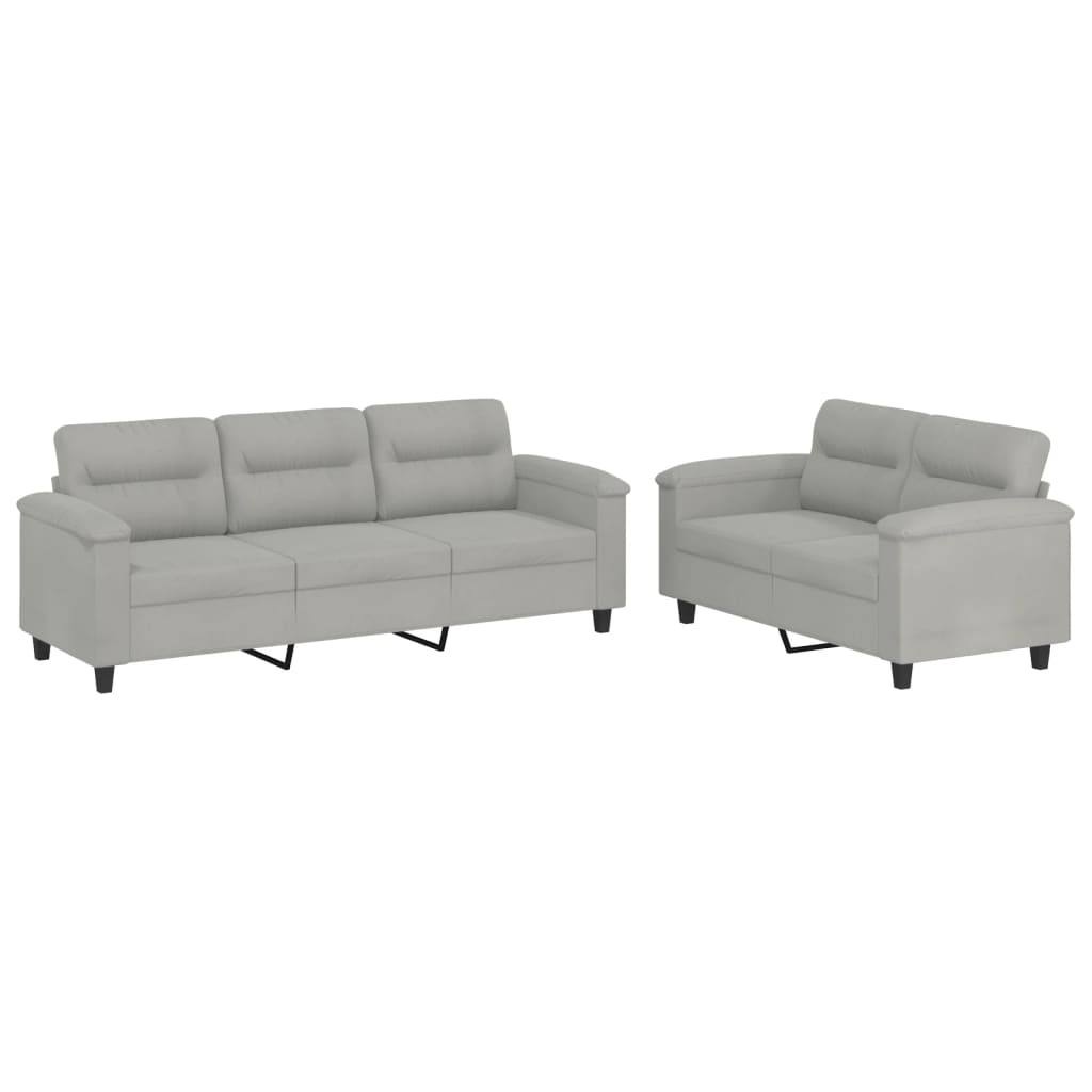 vidaXL Set de canapele cu perne, 2 piese, gri deschis, microfibră vidaXL Set de canapele cu perne, 2 piese, gri deschis, microfibră