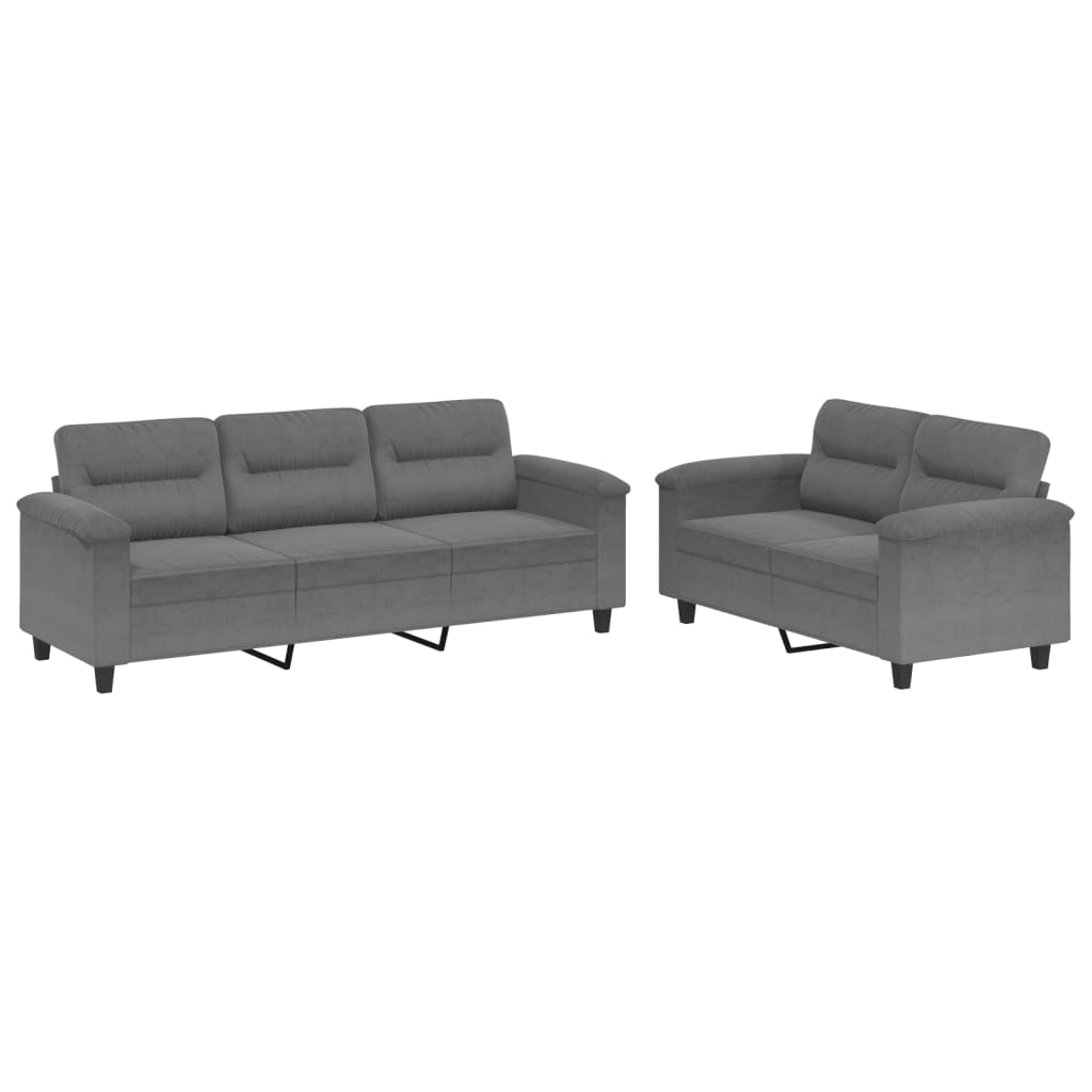 vidaXL Set de canapele cu perne, 2 piese, gri închis, microfibră
