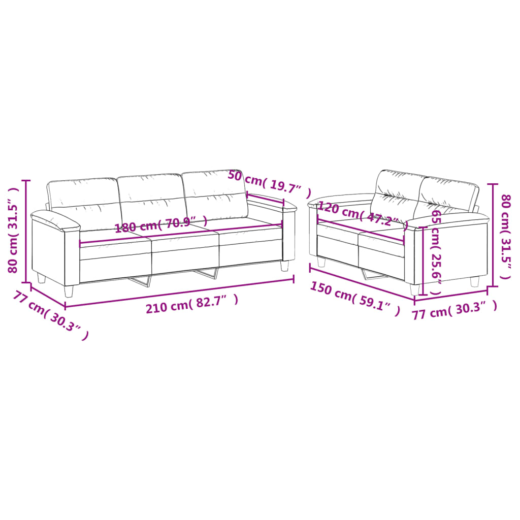 vidaXL Set de canapele cu perne, 2 piese, gri închis, microfibră