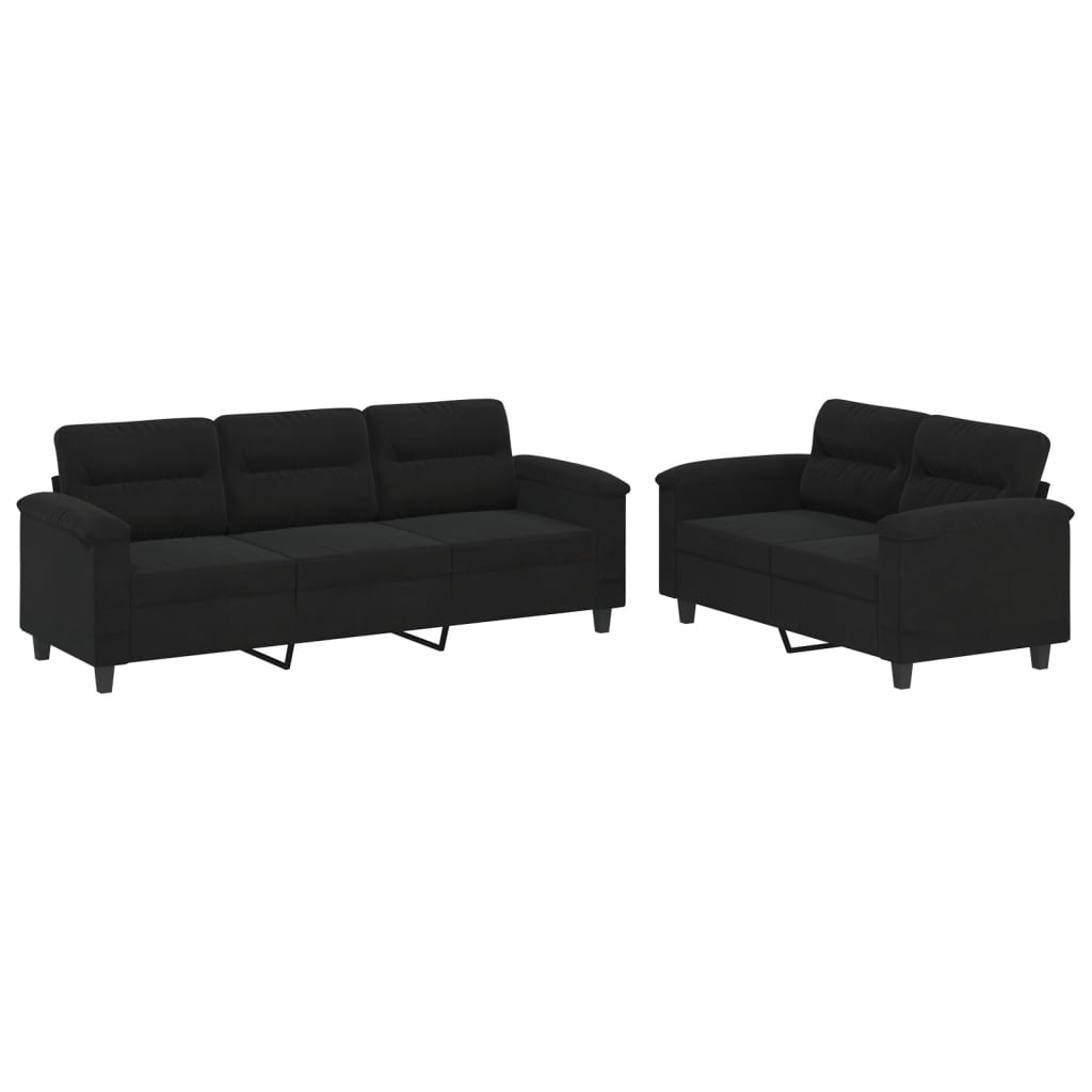 vidaXL Set de canapele cu perne, 2 piese, negru, microfibră