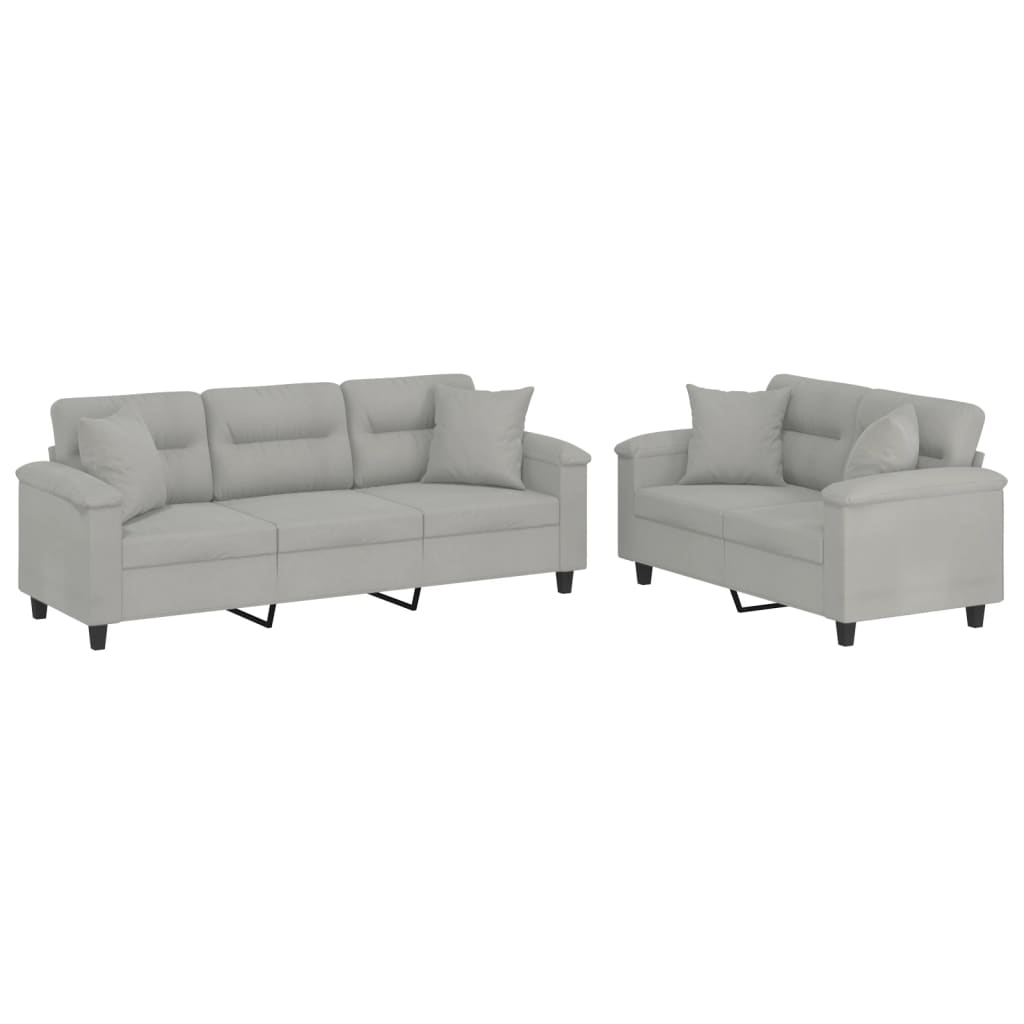 vidaXL Set de canapele cu perne, 2 piese, gri deschis, microfibră vidaXL Set de canapele cu perne, 2 piese, gri deschis, microfibră