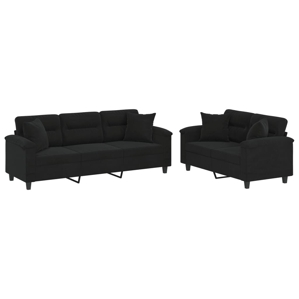 vidaXL Set de canapele cu perne, 2 piese, negru, microfibră