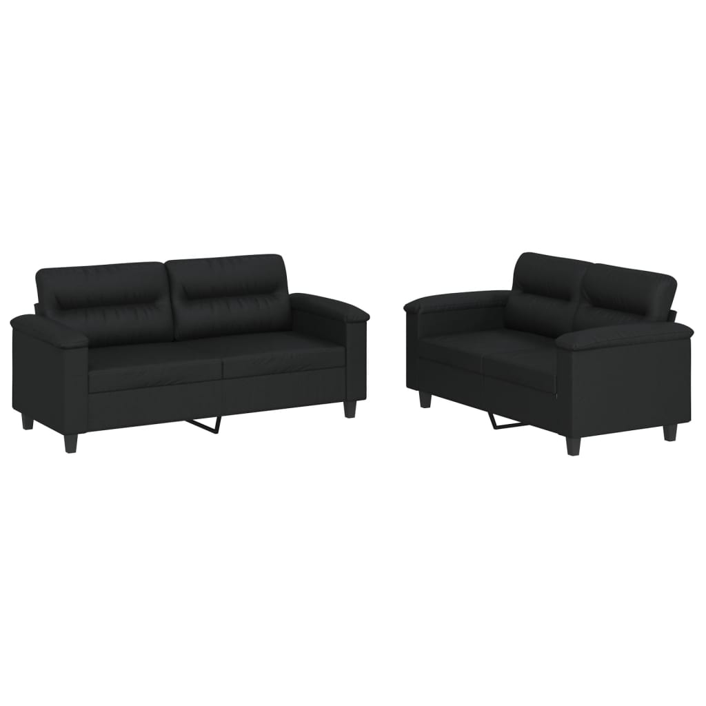 vidaXL Set de canapele cu perne, 2 piese, negru, piele ecologică