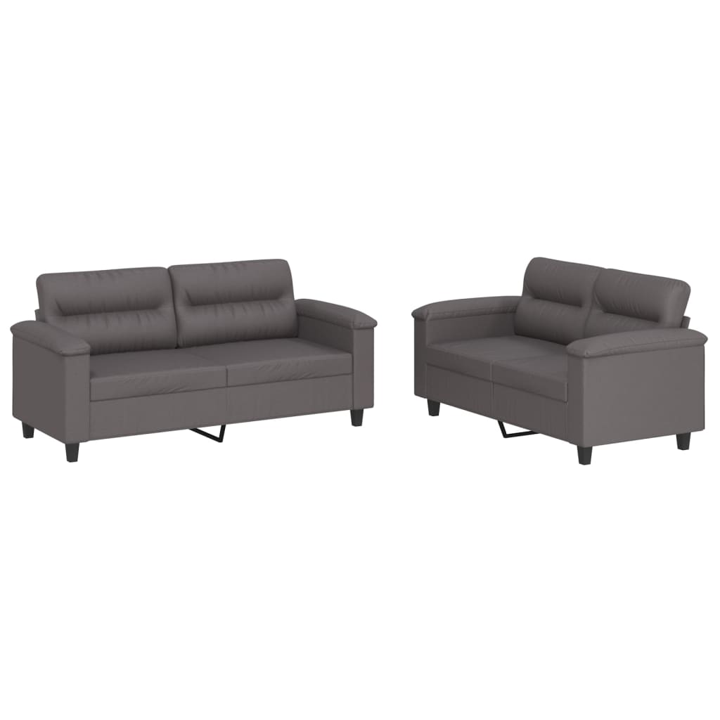 vidaXL Set de canapele cu perne, 2 piese, gri, piele ecologică