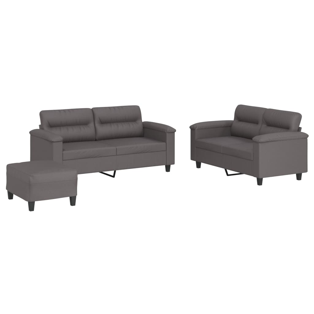 vidaXL Set de canapele cu perne, 3 piese, gri, piele ecologică vidaXL Set de canapele cu perne, 3 piese, gri, piele ecologică