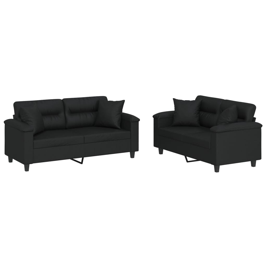 vidaXL Set de canapele cu perne, 2 piese, negru, piele ecologică