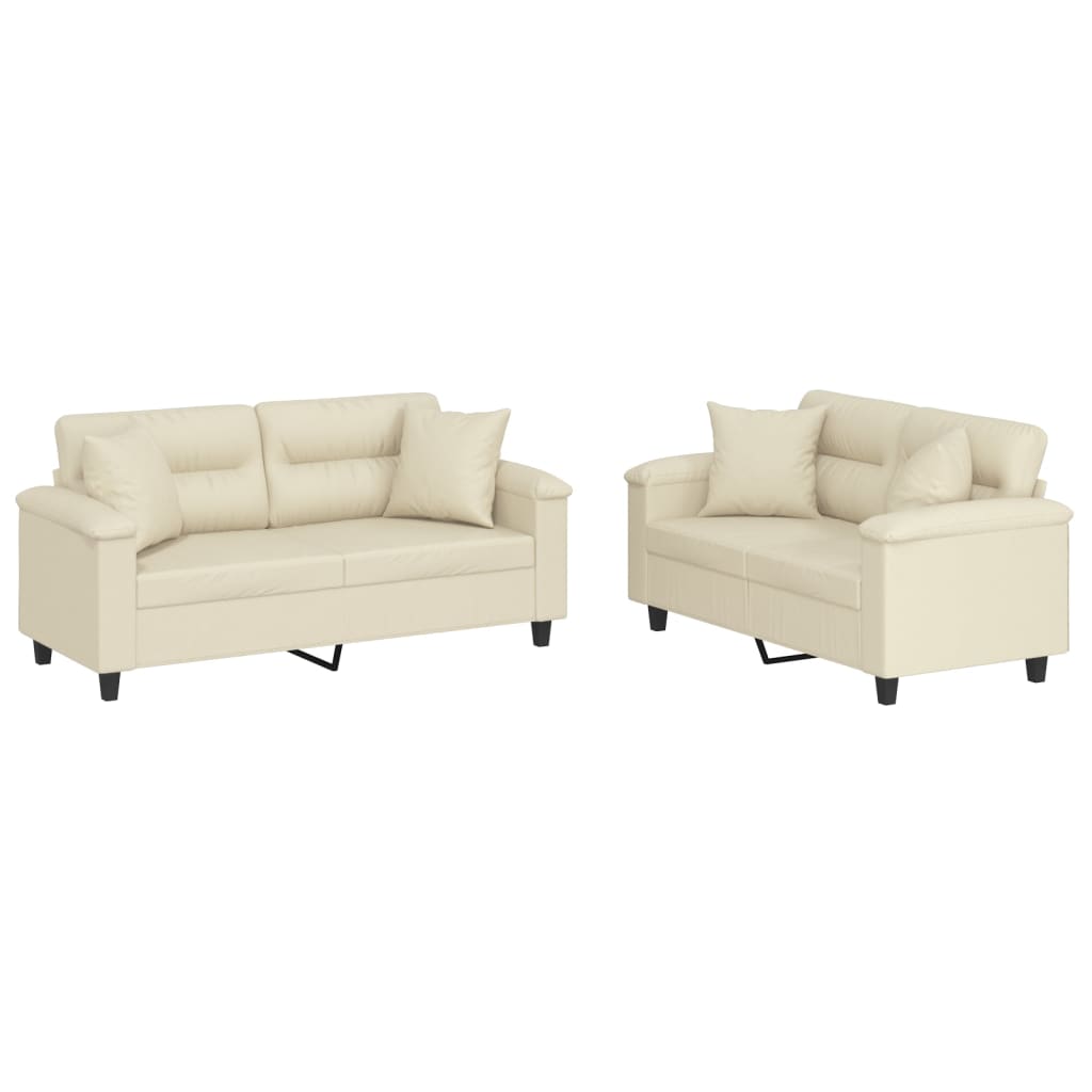 vidaXL Set de canapele cu perne, 2 piese, crem, piele ecologică
