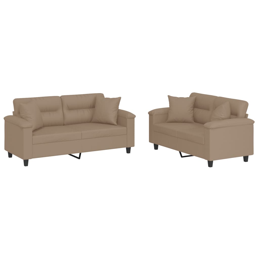 vidaXL Set de canapele cu perne, 2 piese, cappuccino, piele ecologică