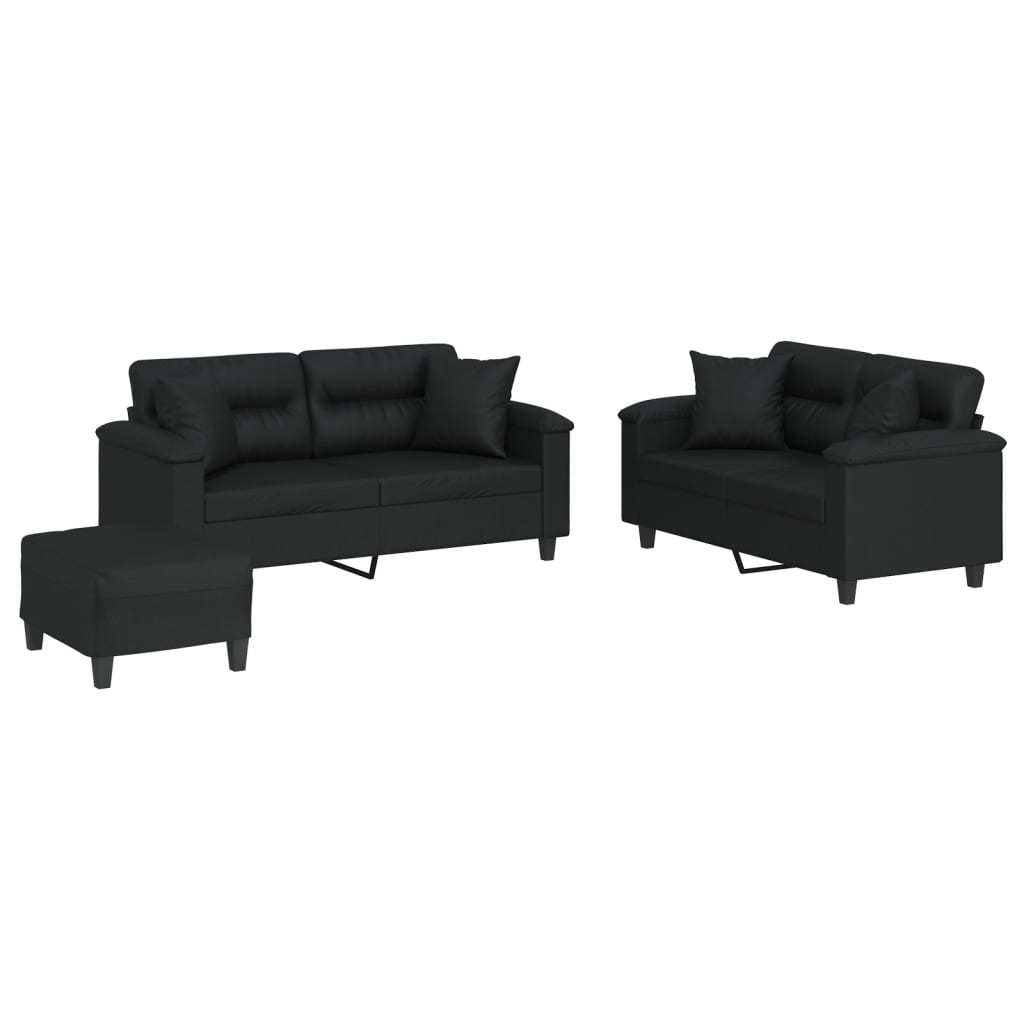 vidaXL Set de canapele cu perne, 3 piese, negru, piele ecologică vidaXL Set de canapele cu perne, 3 piese, negru, piele ecologică