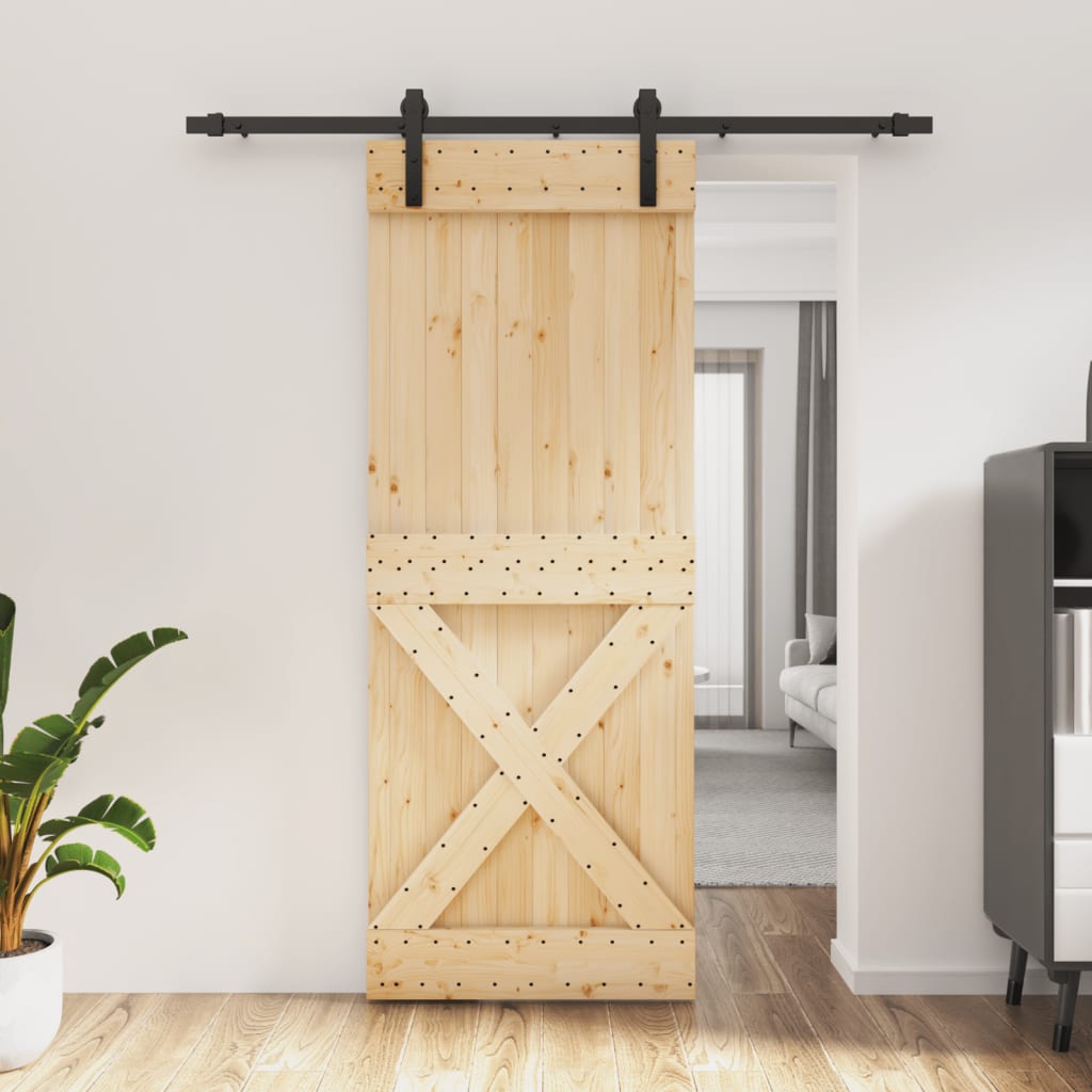 vidaXL Ușă glisantă cu set de feronerie 80x210 cm, lemn masiv de pin vidaXL Ușă glisantă cu set de feronerie 80x210 cm, lemn masiv de pin