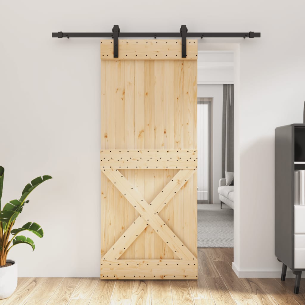vidaXL Ușă glisantă cu set de feronerie 85x210 cm, lemn masiv de pin vidaXL Ușă glisantă cu set de feronerie 85x210 cm, lemn masiv de pin