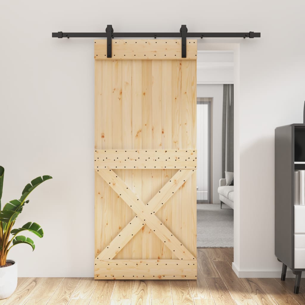 vidaXL Ușă glisantă cu set feronerie, 90x210 cm, lemn masiv de pin vidaXL Ușă glisantă cu set feronerie, 90x210 cm, lemn masiv de pin